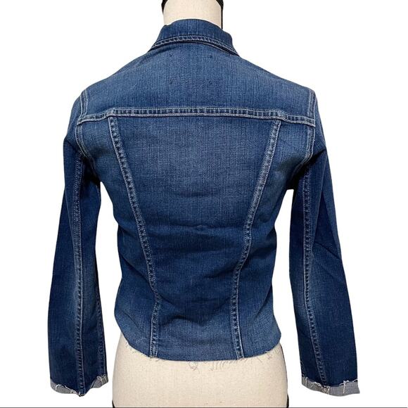 L’AGENCE Janelle Slim Distressed Cropped Jean Jacket Blue Women Size XS - Picture 3 of 14